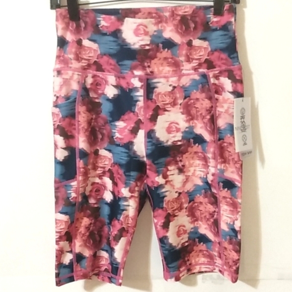 NINE WEST ACTIVE Pink Floral Biker Athletic Workout Running Shorts SIZE … - Picture 1 of 6